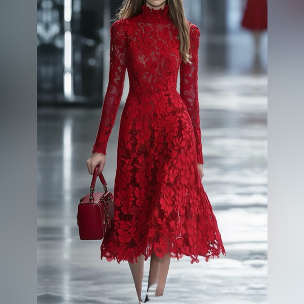 NWT Elegant Red Lace Dress-S
